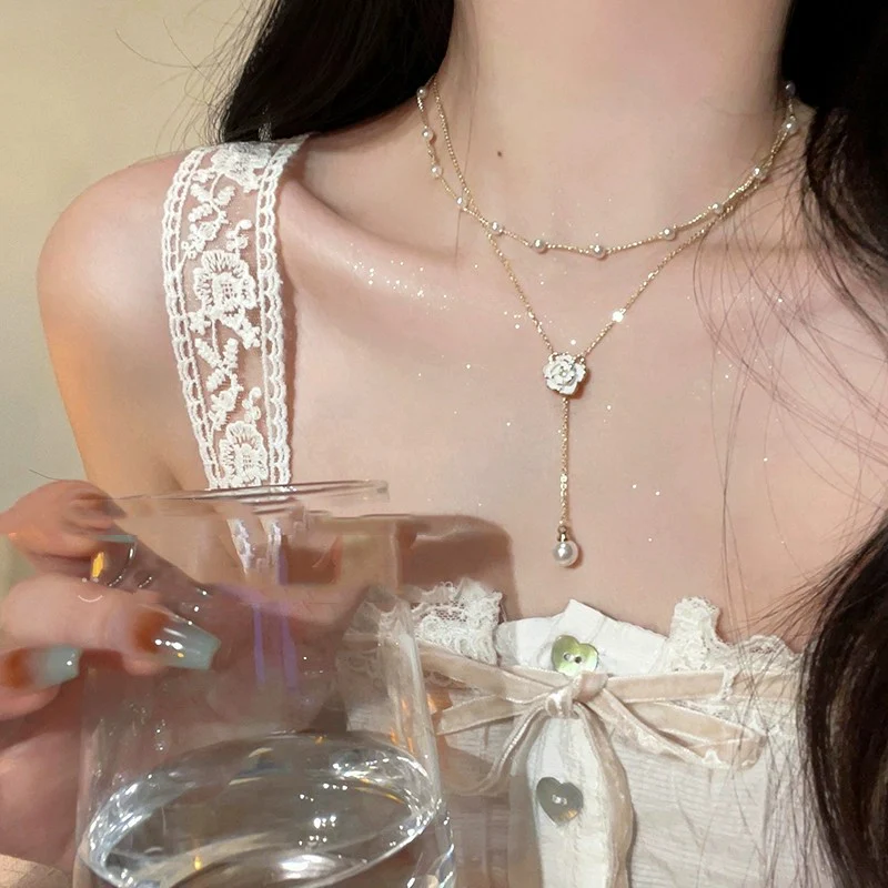 Women's double tassel pearl necklace   HA2142 - Image 3