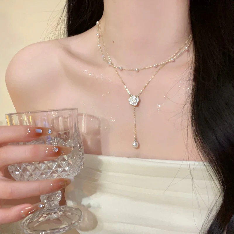 Women's double tassel pearl necklace   HA2142 - Image 4